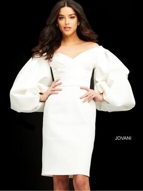 Jovani BLACK One-Shoulder Puff Sleeve Sheath Dress